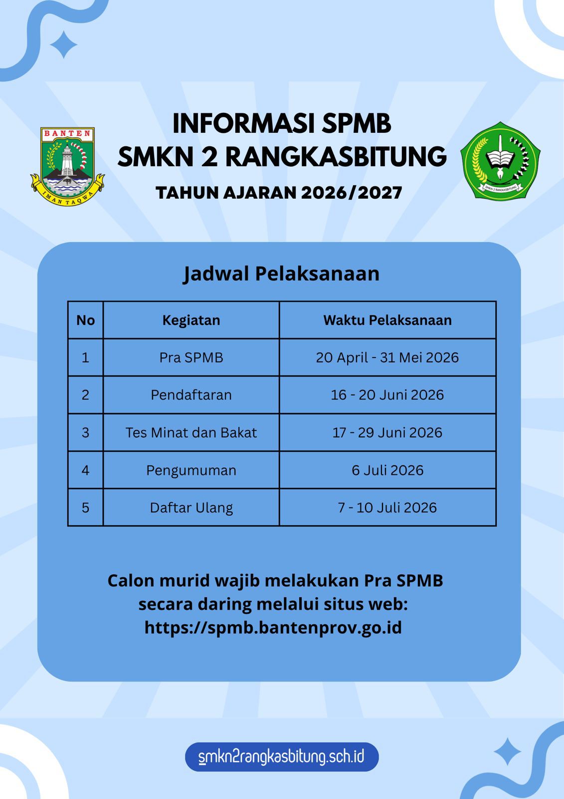 Jadwal Daftar Ulang Sistem Penerimaan Siswa Baru (SPMB) 2026